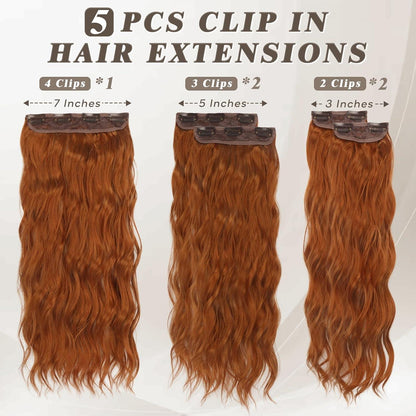 Clip Haar Extensions 5 STÜCKE Kupfer Auburn 50CM Wellige