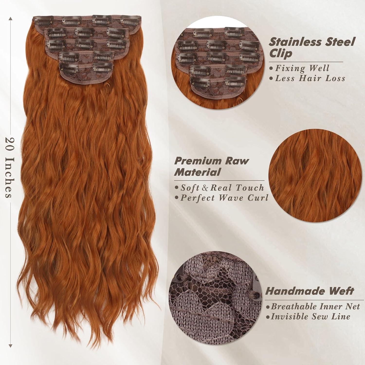 Clip-In Haarverlängerungen Synthetik Auburn Wellig 50cm 5er Pack