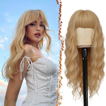 Lange Blonde Gewellte Perücke mit Pony für Frauen Cosplay Party