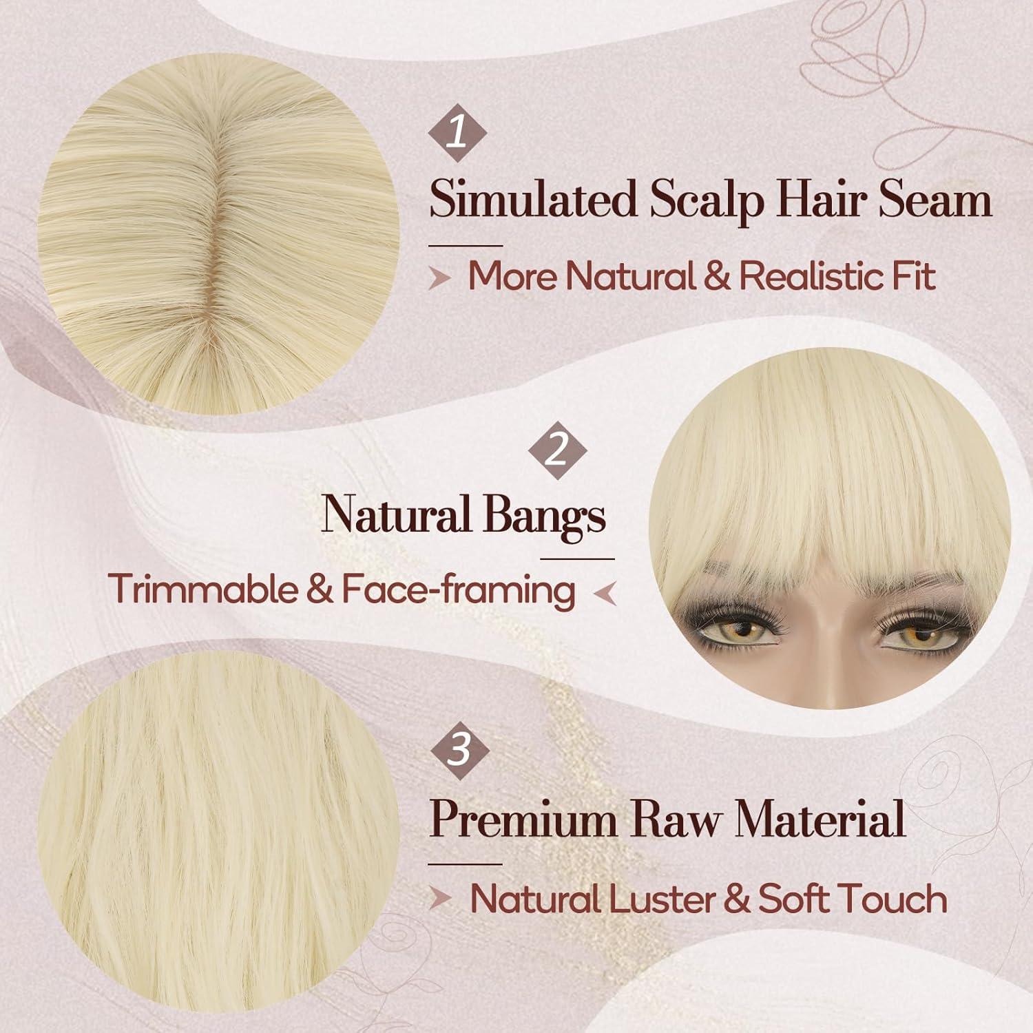 Lange Platinblond Gewellte Perücke mit Pony Halloween Cosplay