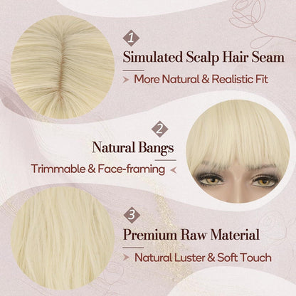 Lange Platinblond Gewellte Perücke mit Pony Halloween Cosplay