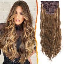 Clip-In Haarverlängerungen 50cm Wellig Highlights Braun Blond
