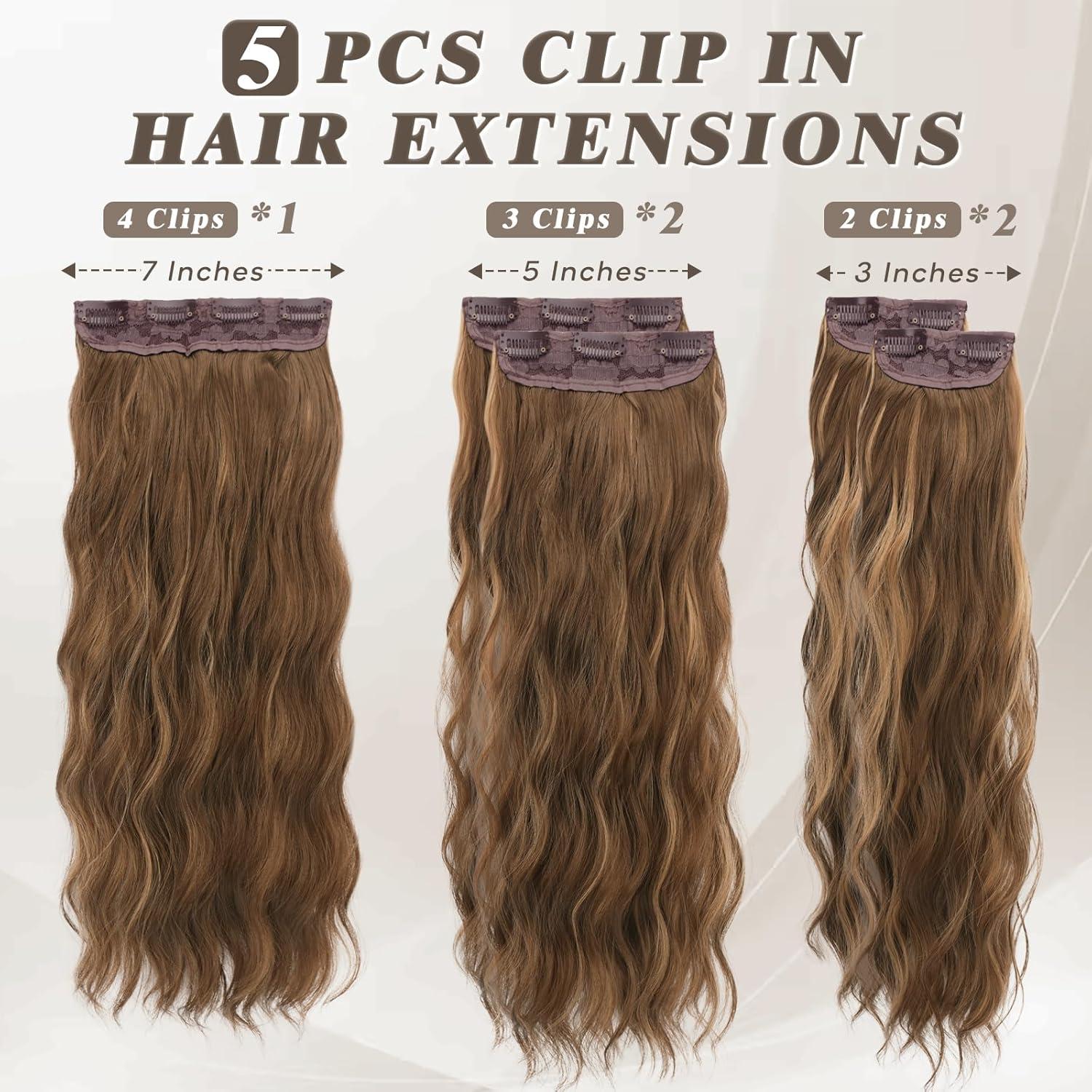 Braune Wellige Clip-In Haarverlängerungen 50cm - 5 STÜCKE