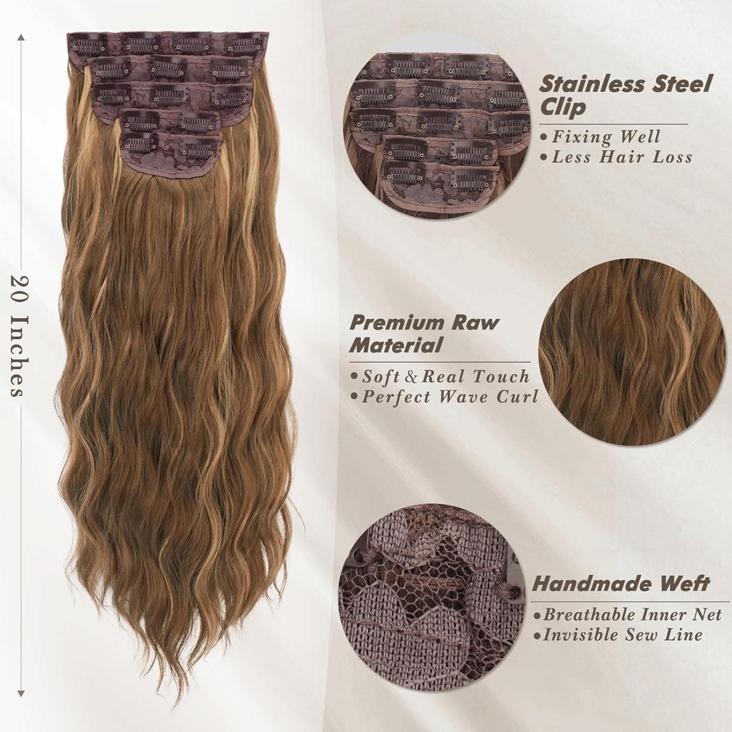 Clip-In Haarverlängerungen 50cm Wellig Highlights Braun Blond
