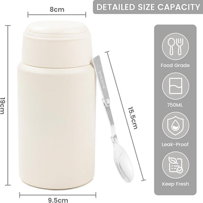 Bugucat Thermobehälter 750ML Edelstahl Lunchbox mit Löffel