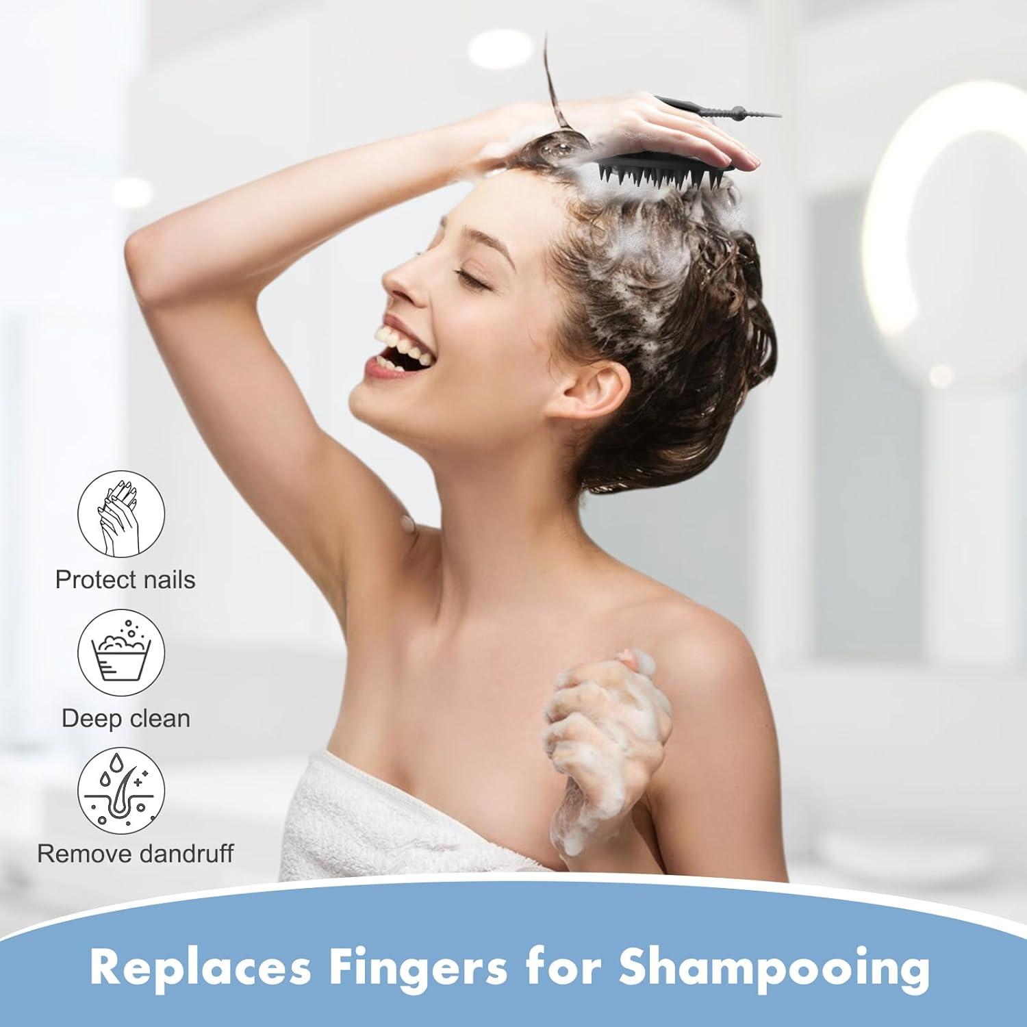 Silikon Kopfhaut Massagebürste für Haarwuchs, Scalp Massager Haarwäsche Schwarz