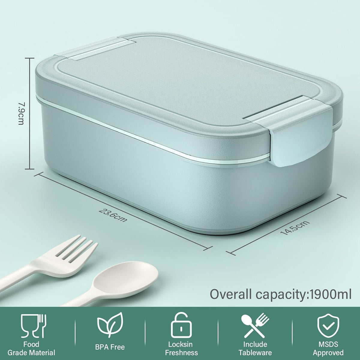 Lunchbox Erwachsene 1900ml Auslaufsicher mit Fächern – Grün