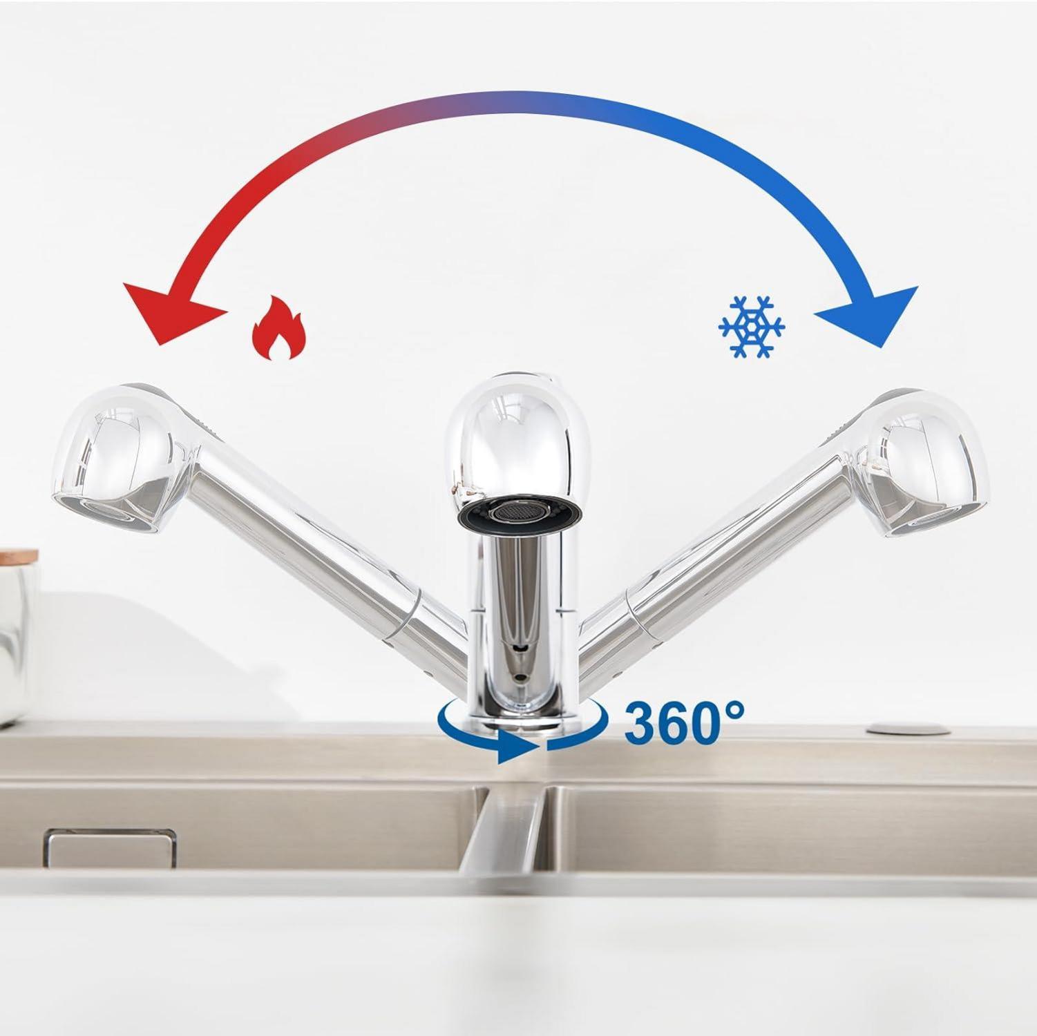Auralum Niederdruck Küchenarmatur mit Brause, 360° schwenkbar & ausziehbar, chrom