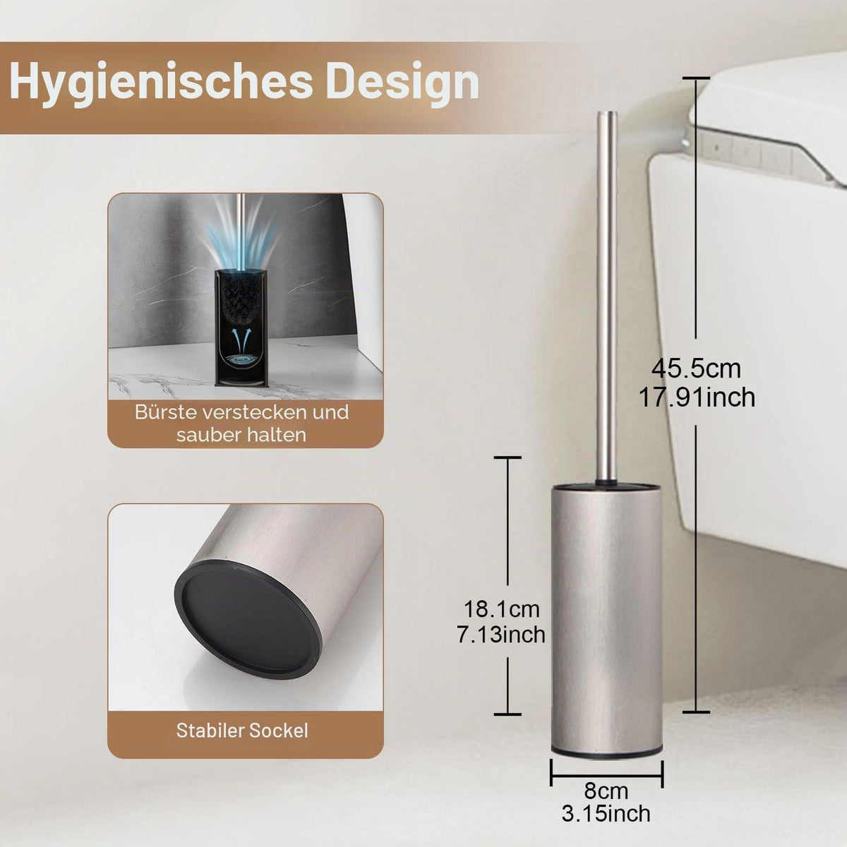 Toilettenbürste & Halter aus gebürstetem Nickel Edelstahl