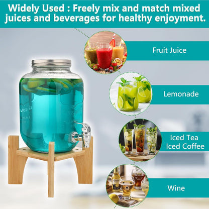 Glas Getränkespender 4L 2Pcs mit Bambusständer & Wasserhahn