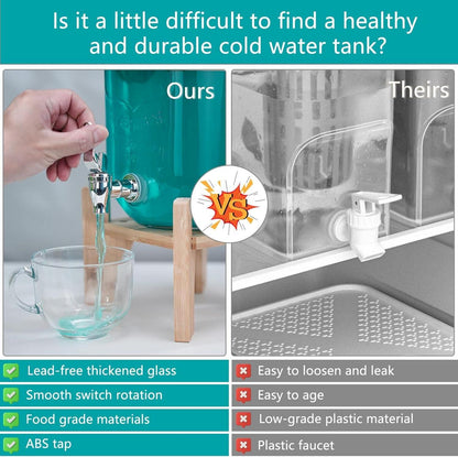 2Pcs 4L Glas Getränkespender mit Wasserhahn und Bambusständer