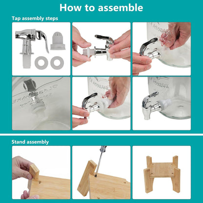 2er Set Glas Getränkespender 4L mit Wasserhahn Bambusständer