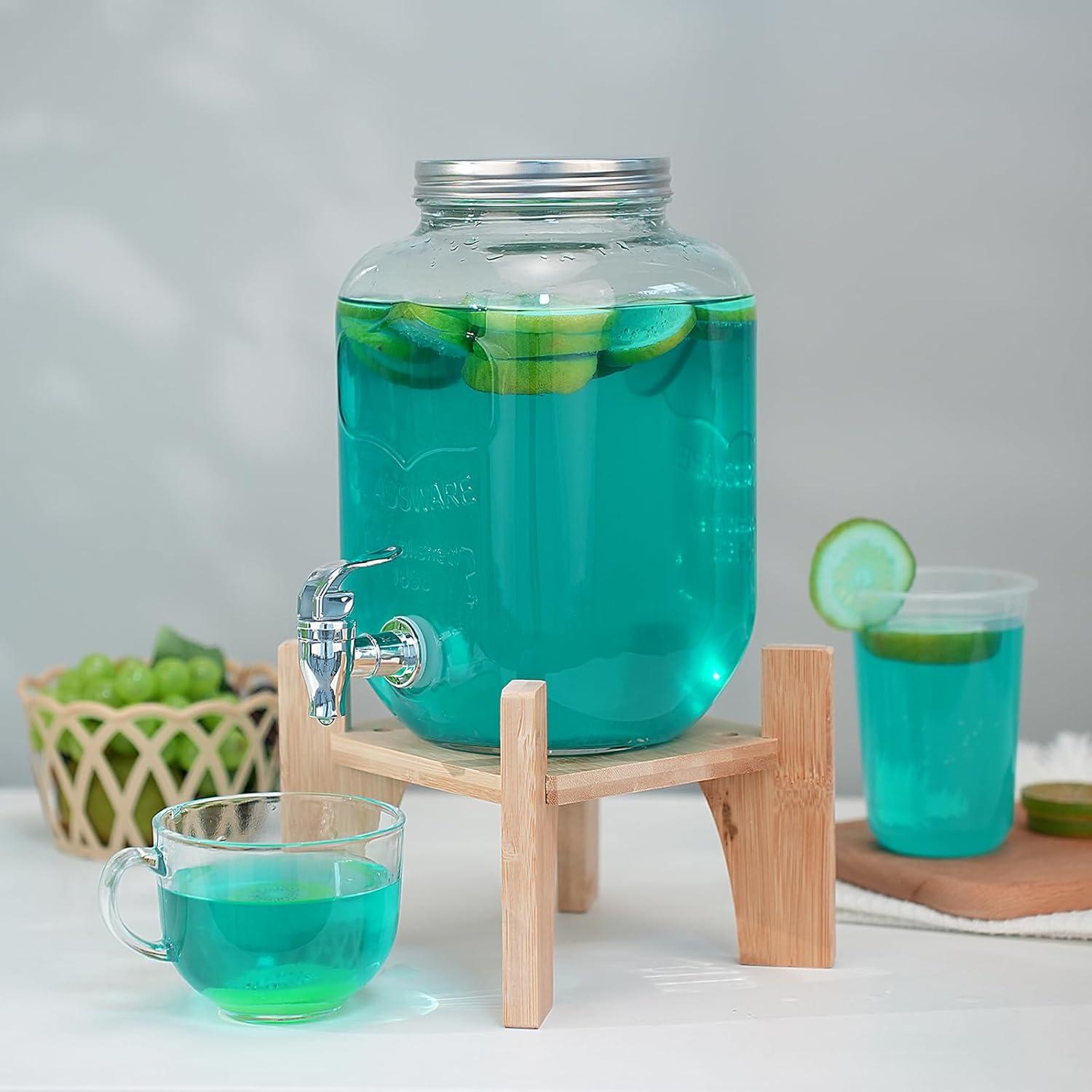 Glas Getränkespender 4L 2Pcs mit Bambusständer & Wasserhahn