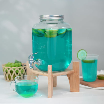 Glas Getränkespender 4L 2Pcs mit Bambusständer & Wasserhahn