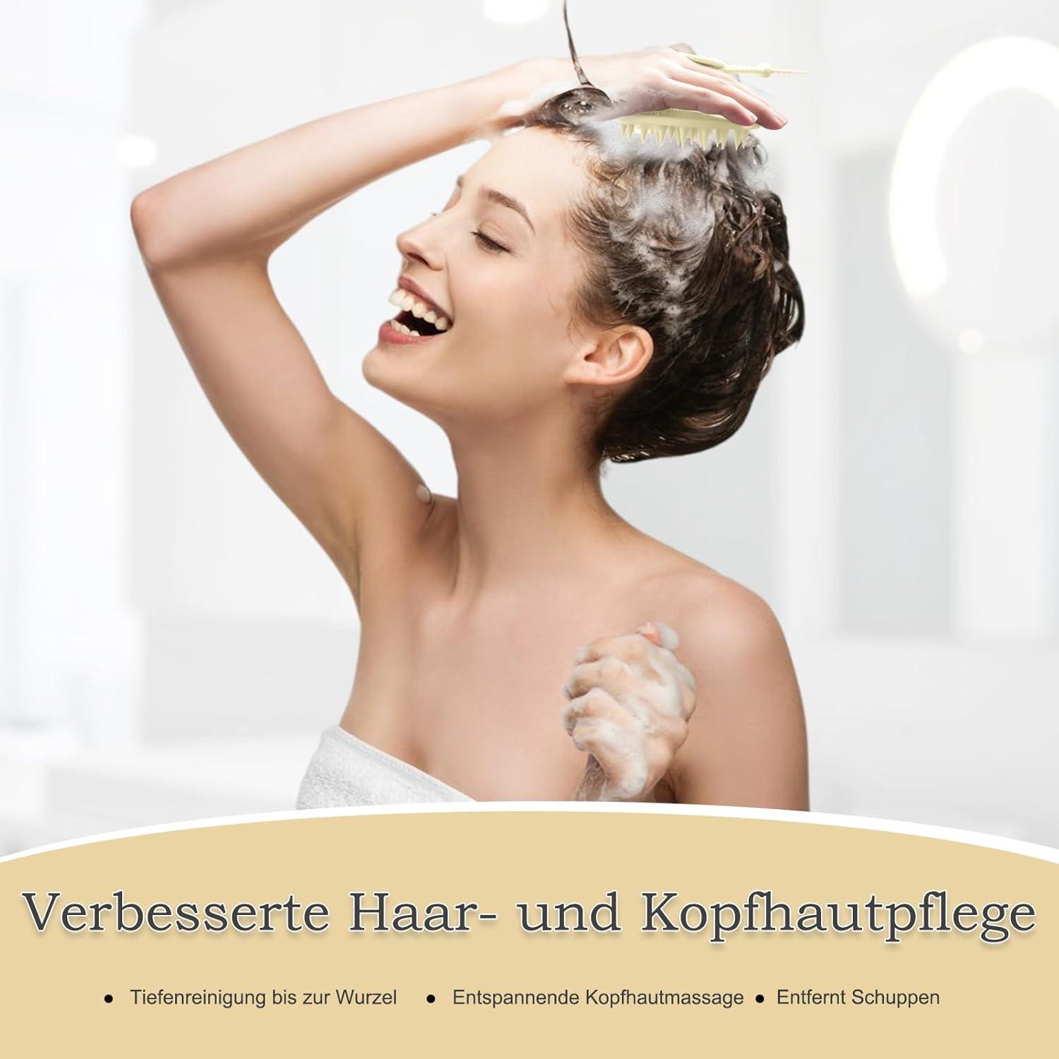 Silikon Kopfhaut Massagebürste für Haarwuchs und Peeling - Scalp Massager beige
