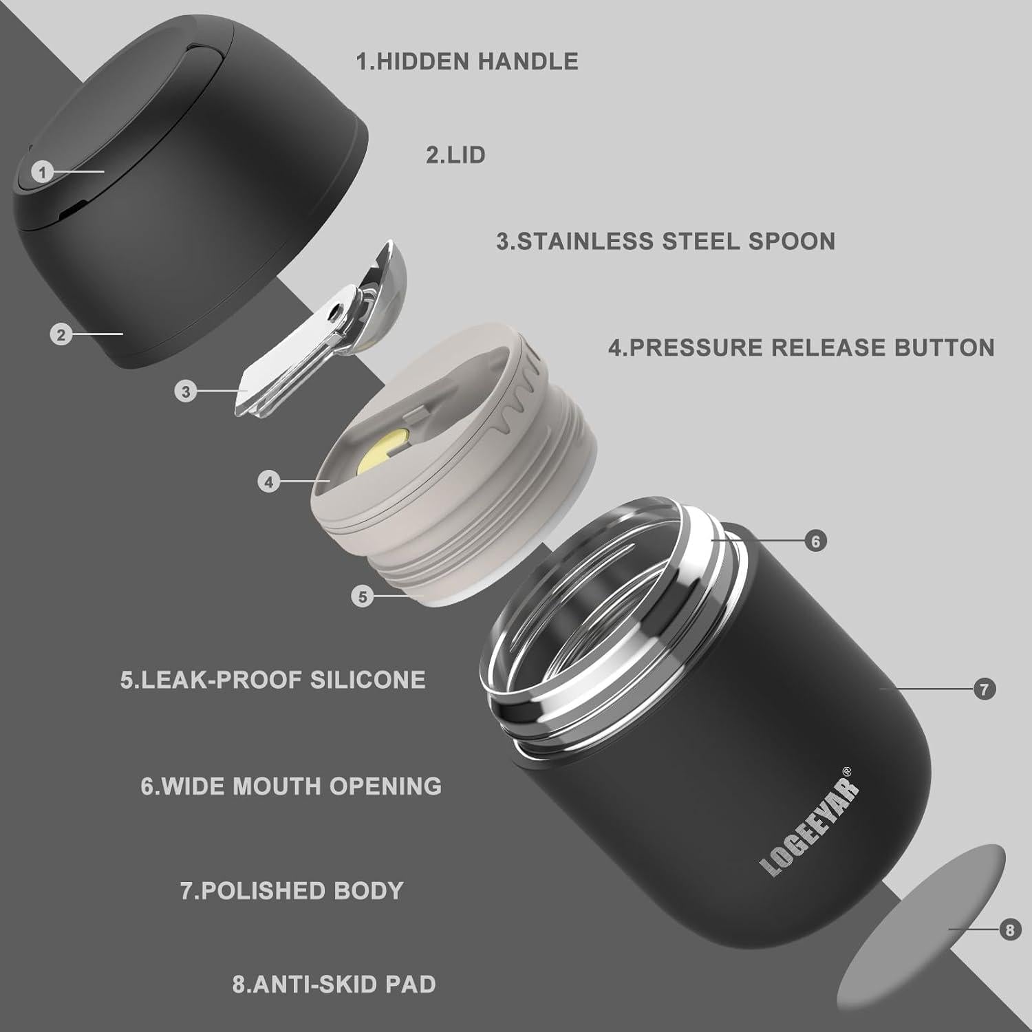 Thermobehälter 500ml Edelstahl Warmhaltebox faltbarem Löffel
