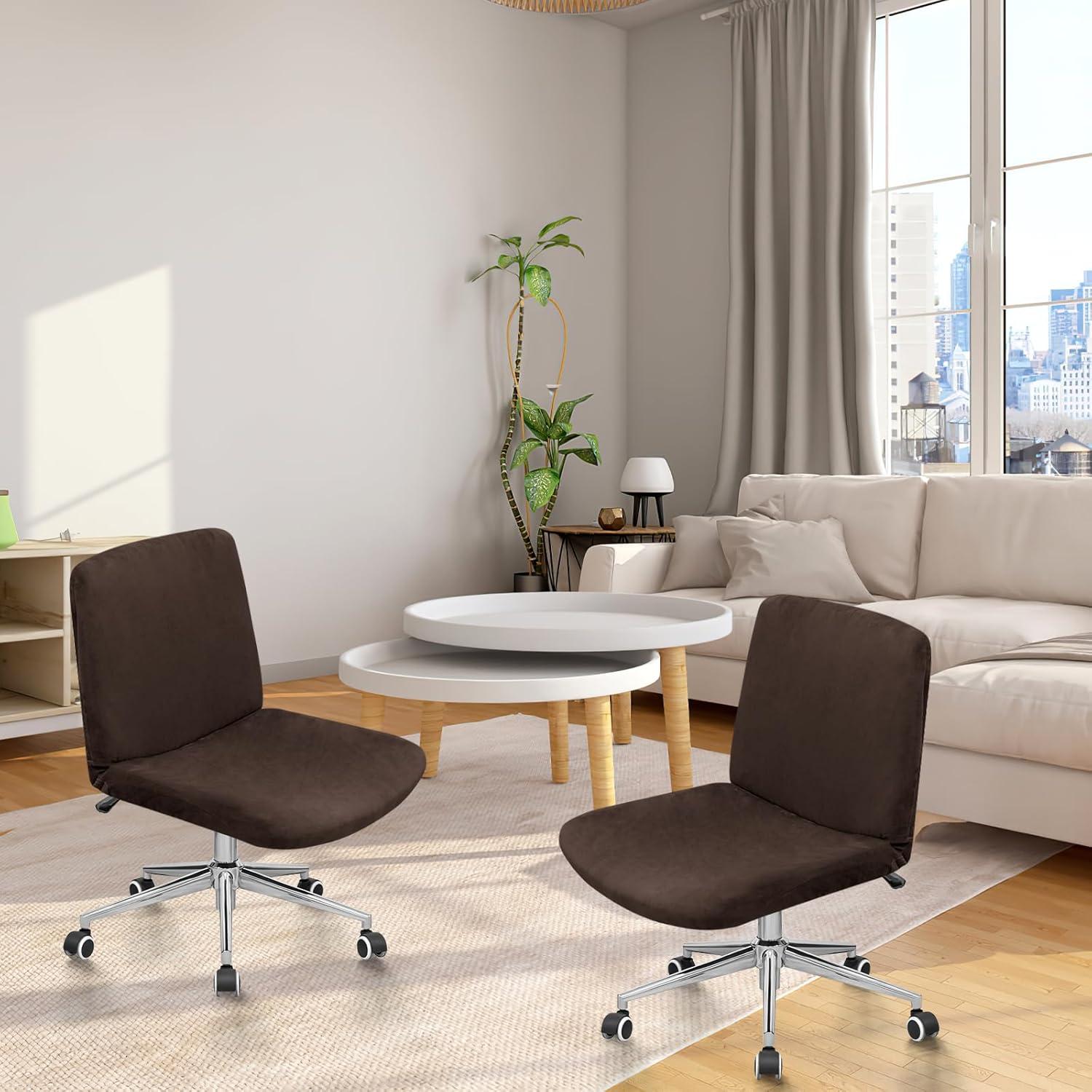 Stuhlhussen 2er Set Stretch Barhocker Bezüge Armlos Samt Kaffee