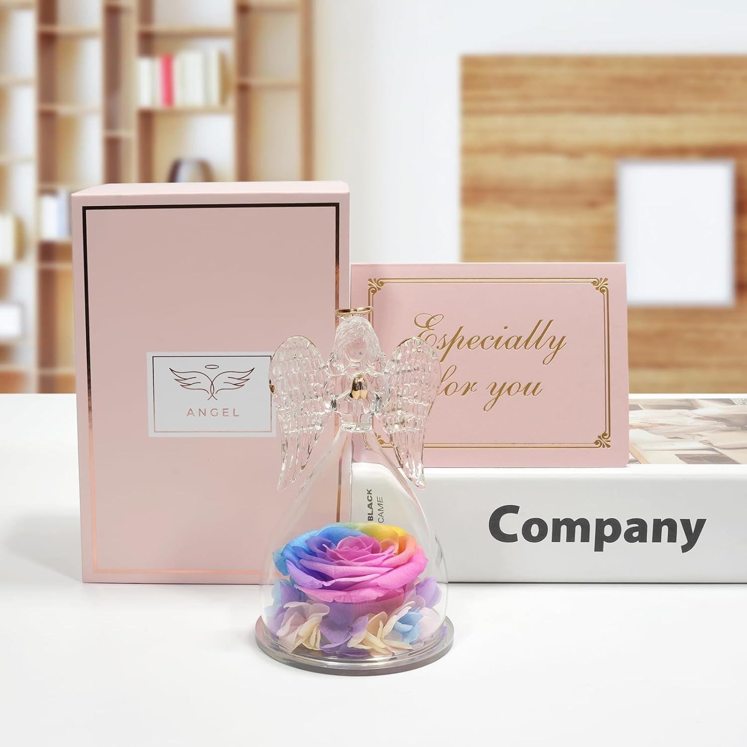 Engel Figur Ewige Rose Geschenk für Frauen Glaskuppel Muttertag