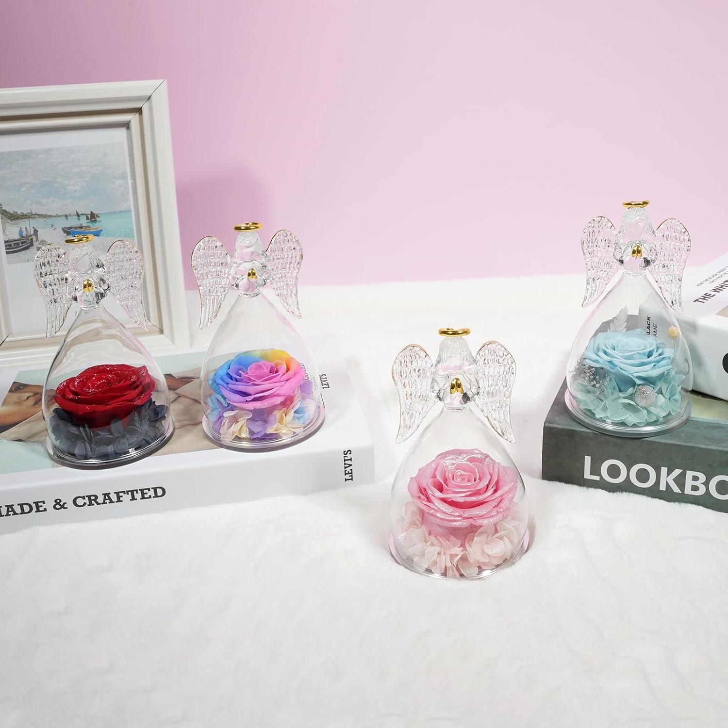 Engel Figur Ewige Rose Geschenk für Frauen Glaskuppel Muttertag