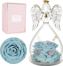 Ewige Rose Engel Figur Geschenkbox - Ewige Blume in Glaskuppel