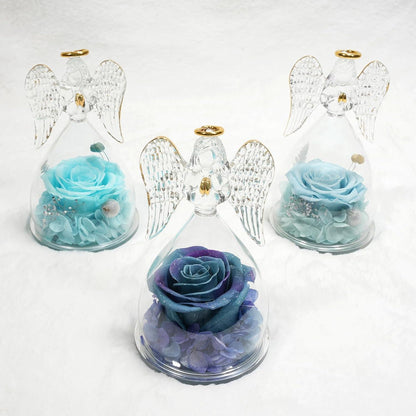 Ewige Rose Engel Figur Geschenkbox - Ewige Blume in Glaskuppel