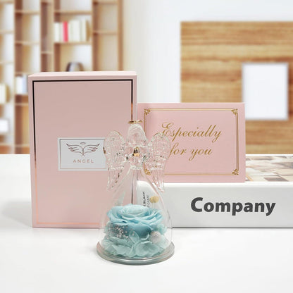 Ewige Rose Engel Figur Geschenkbox Blaue Ewige Blume Glaskuppel