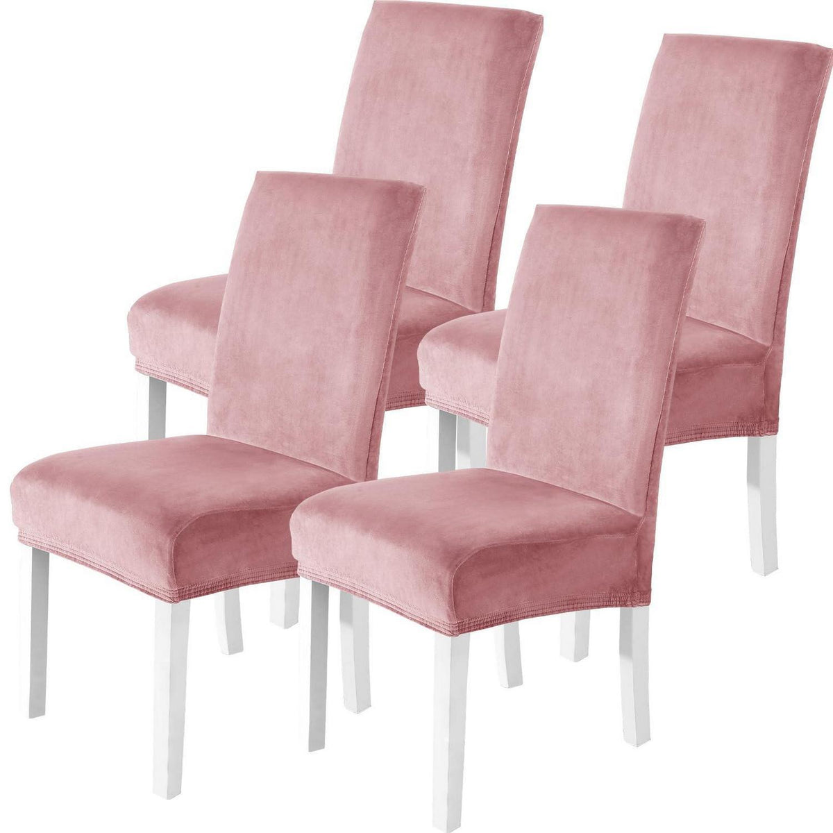Samt Stuhlhussen 4er Set – Stretch & Waschbar Rosa