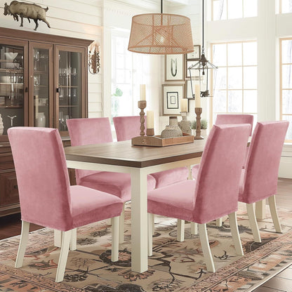 Samt Stuhlhussen 4er Set – Stretch & Waschbar Rosa