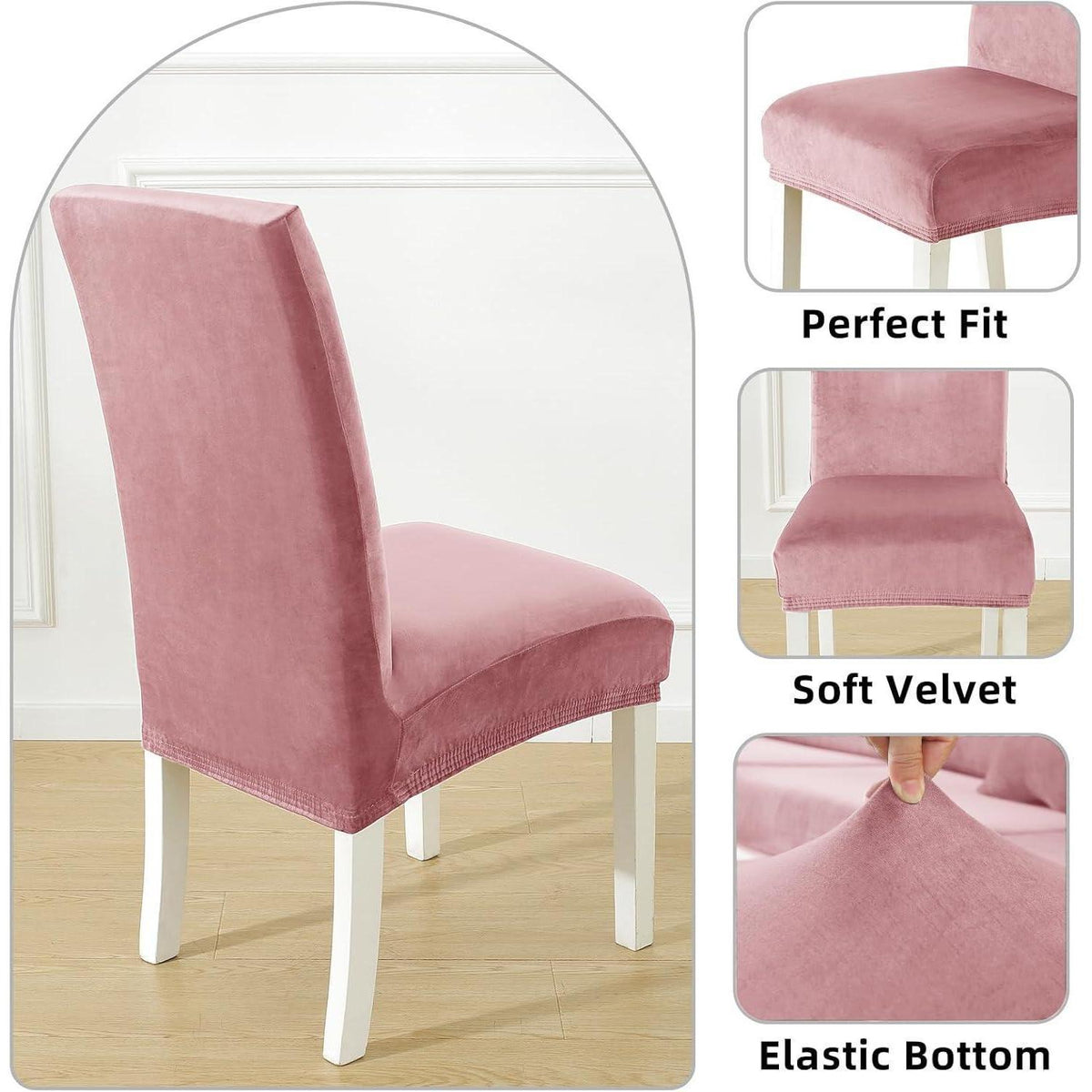 Samt Stuhlhussen 4er Set – Stretch & Waschbar Rosa