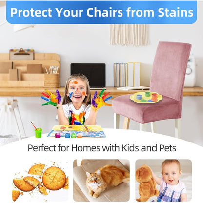 Samt Stuhlhussen 4er Set – Stretch & Waschbar Rosa
