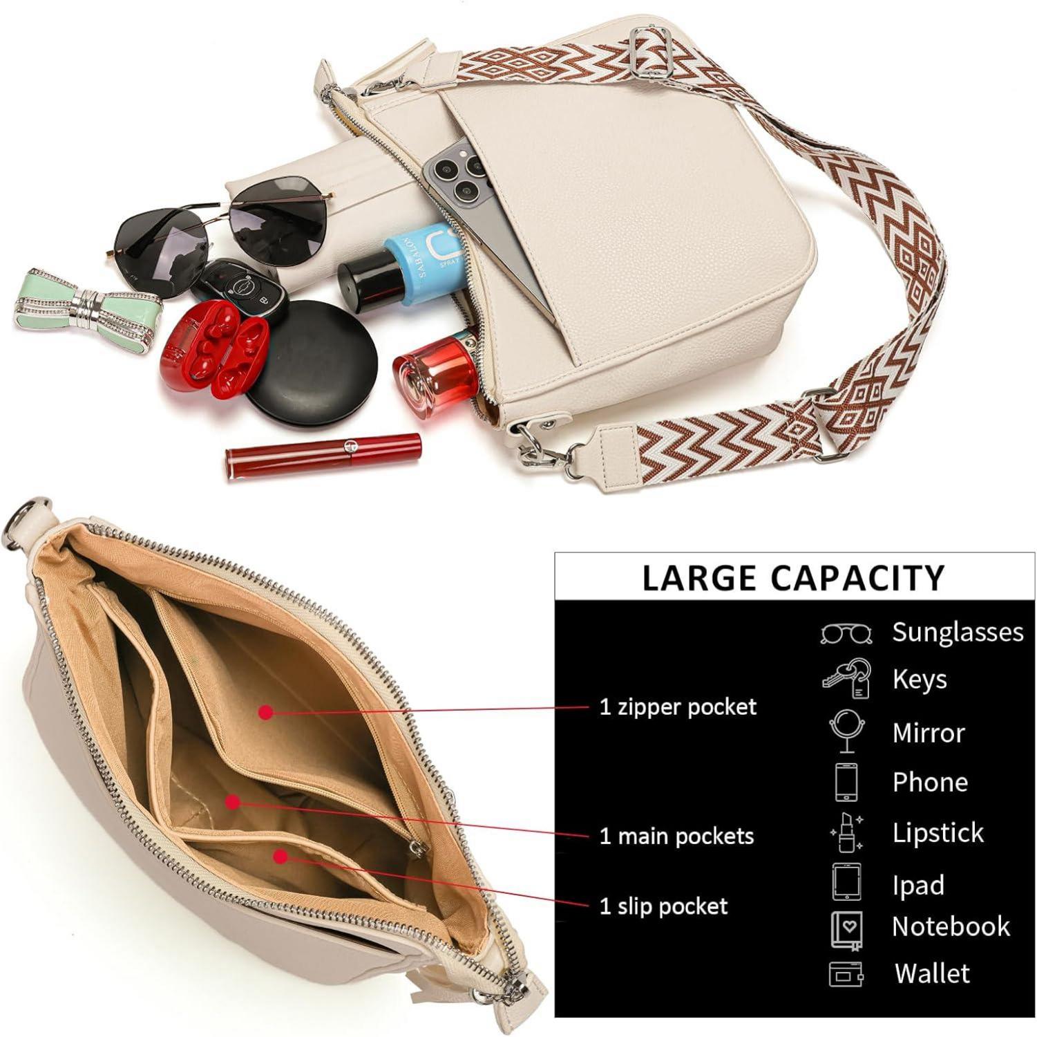 Moderne Damen Crossbody Umhängetasche Beige RFID Schutz