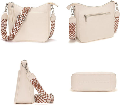 Damen Handtasche Mittel Beige Umhängetasche Crossbody Bag Magnetverschluss