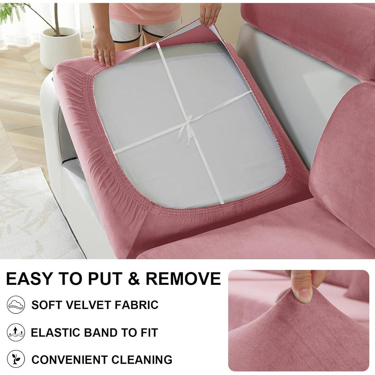 Samt Sofaüberzug Stretch – Rosa, 1-Sitzer*2