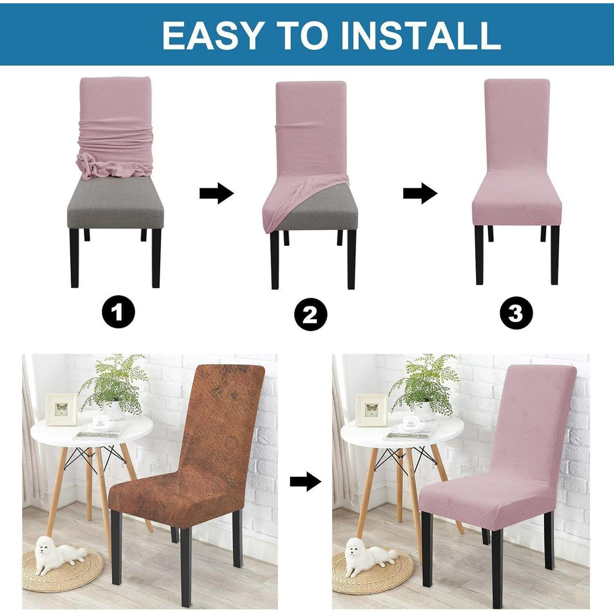 Stuhlhussen Stretch 2er Set Rosa – Abnehmbar & Waschbar
