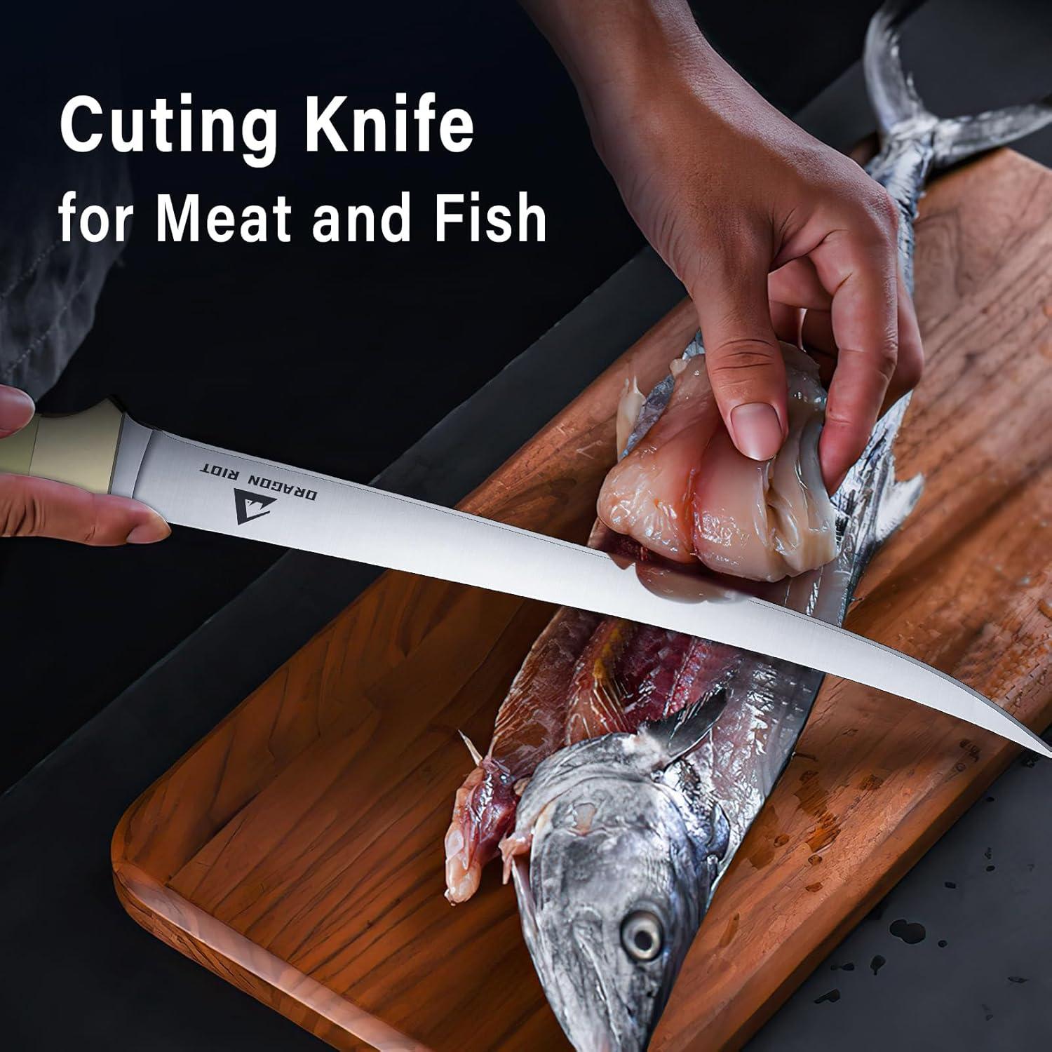 DRAGON RIOT Filetiermesser Fisch 18.5 CM Edelstahl Anti-Rutsch-Griff Scheide