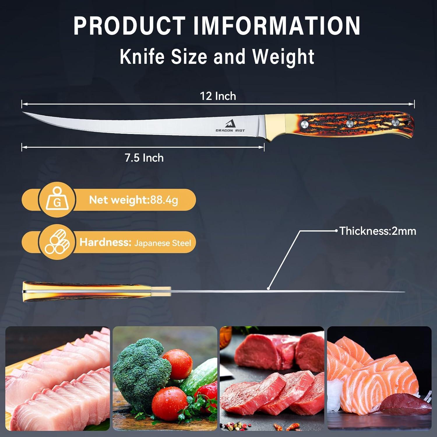 DRAGON RIOT Filetiermesser Fisch 18.5cm Edelstahl Anti-Rutsch Griff Scharf