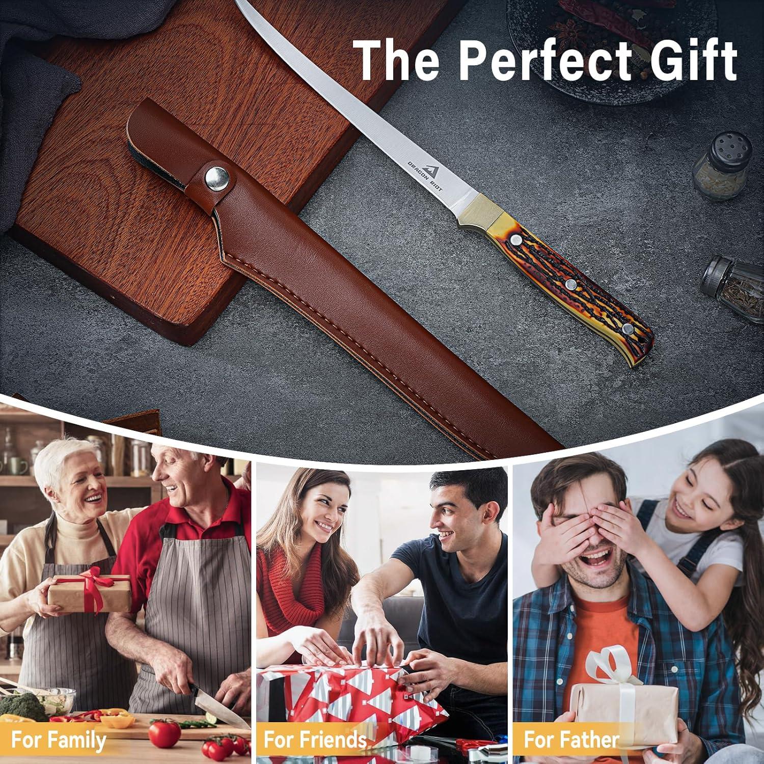 Filetiermesser Fisch 18.5cm Edelstahl mit Anti-Rutsch-Griff und