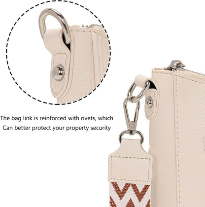 Kleine Damen Umhängetasche Crossbody Bag Veganes Leder Mehrere Fächer Beige