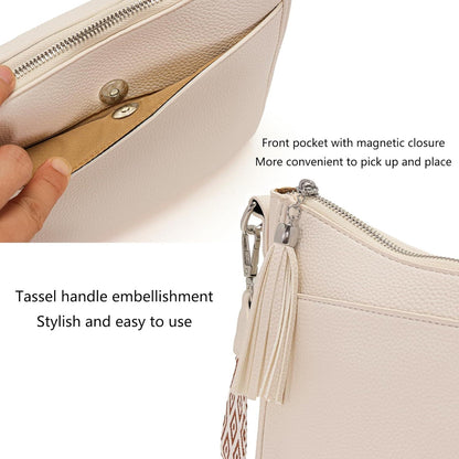 Damen Umhängetasche Veganes Leder Crossbody Beige RFID Klein