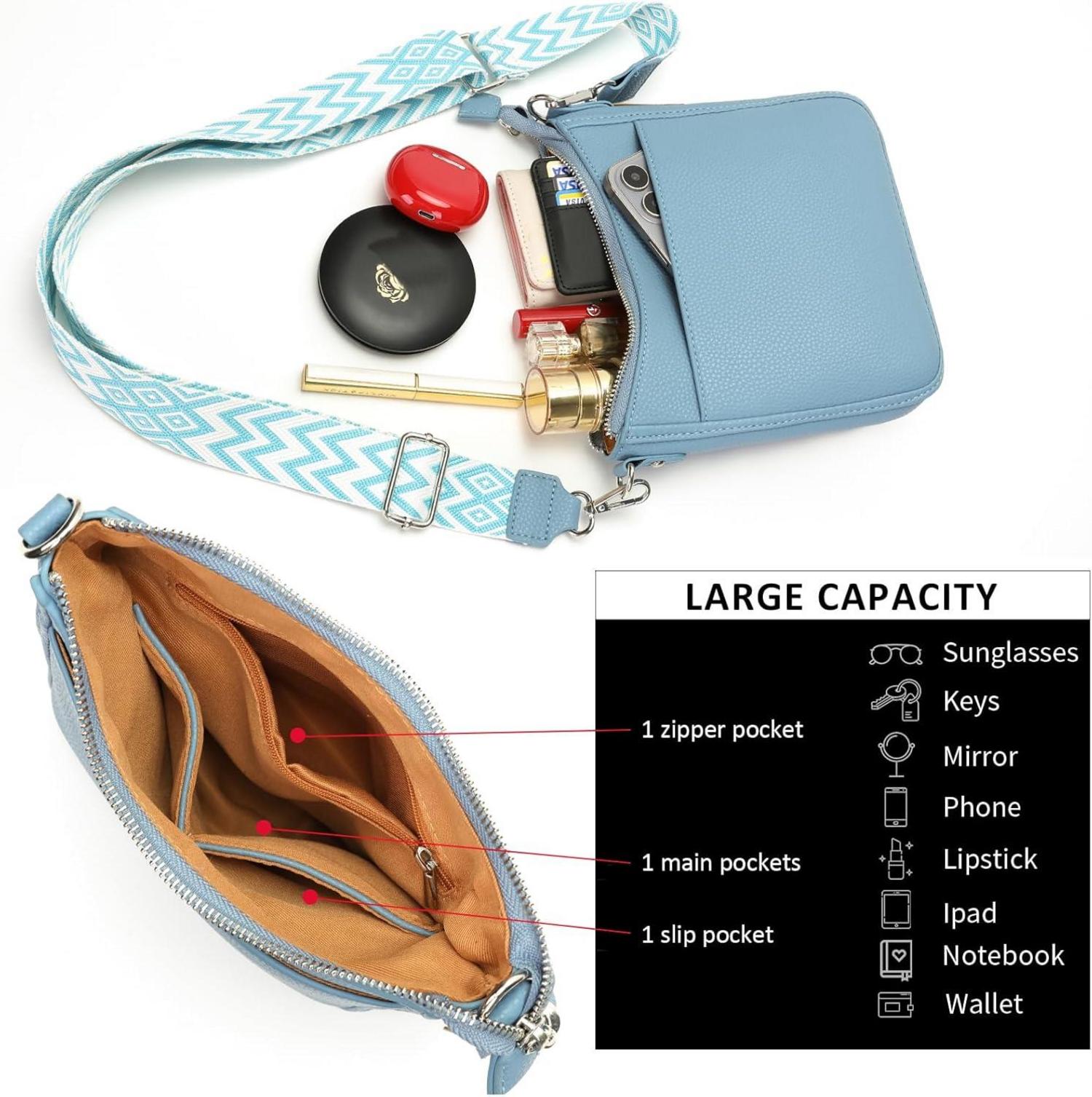 YISUOHOOM Kleine Crossbody Bag Damen Veganes-Leder Umhängetasche in Himmelblau