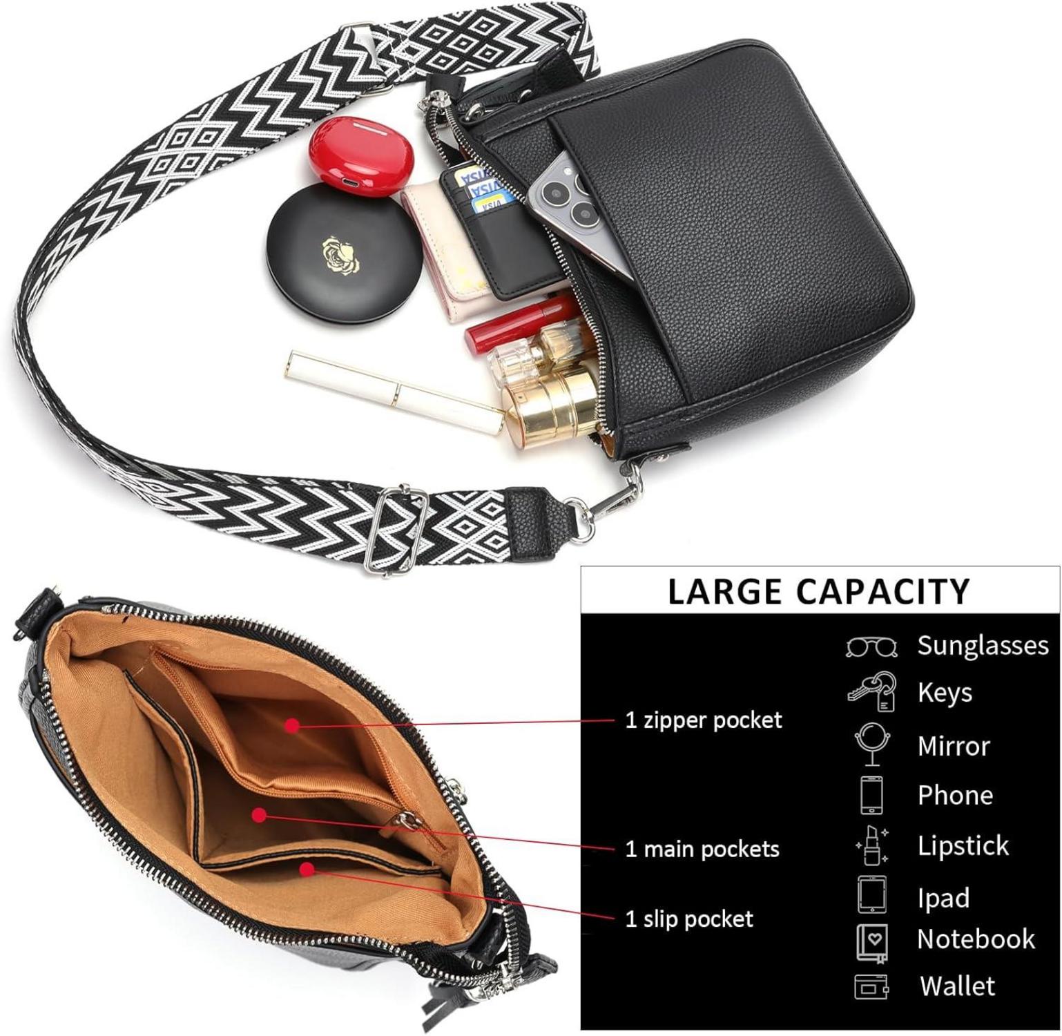 Damen Handtasche Crossbody Schwarz RFID Vegan Leder Verstellbar