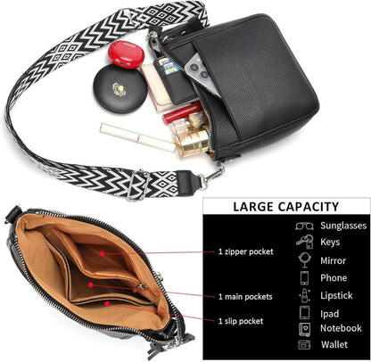 Damen Handtasche Crossbody Schwarz RFID Vegan Leder Verstellbar
