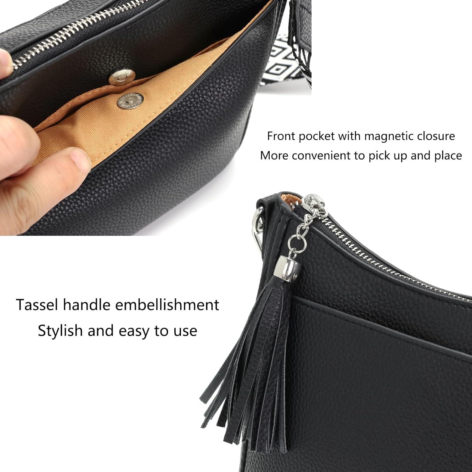 Schwarze Handtasche Damen Mittelgroß Umhängetasche Crossbody Bag