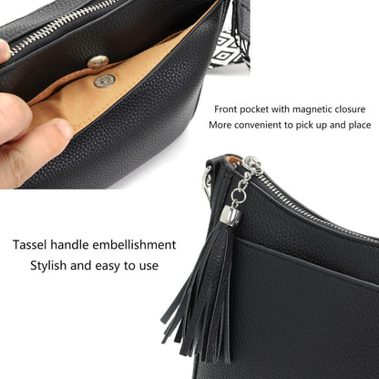 Schwarze Handtasche Damen Mittelgroß Umhängetasche Crossbody Bag