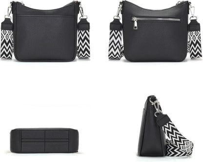 Damen Handtasche Crossbody Schwarz RFID Vegan Leder Verstellbar