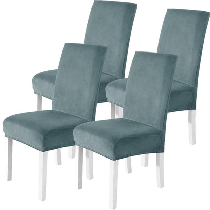 Samt Stuhlhussen 4er Set – Stretch & Waschbar Graublau