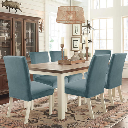 Samt Stuhlhussen 4er Set – Stretch & Waschbar Graublau