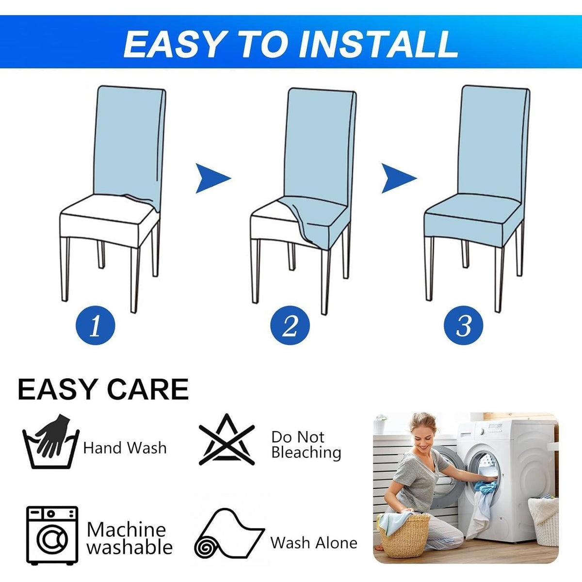 Samt Stuhlhussen 4er Set – Stretch & Waschbar Graublau