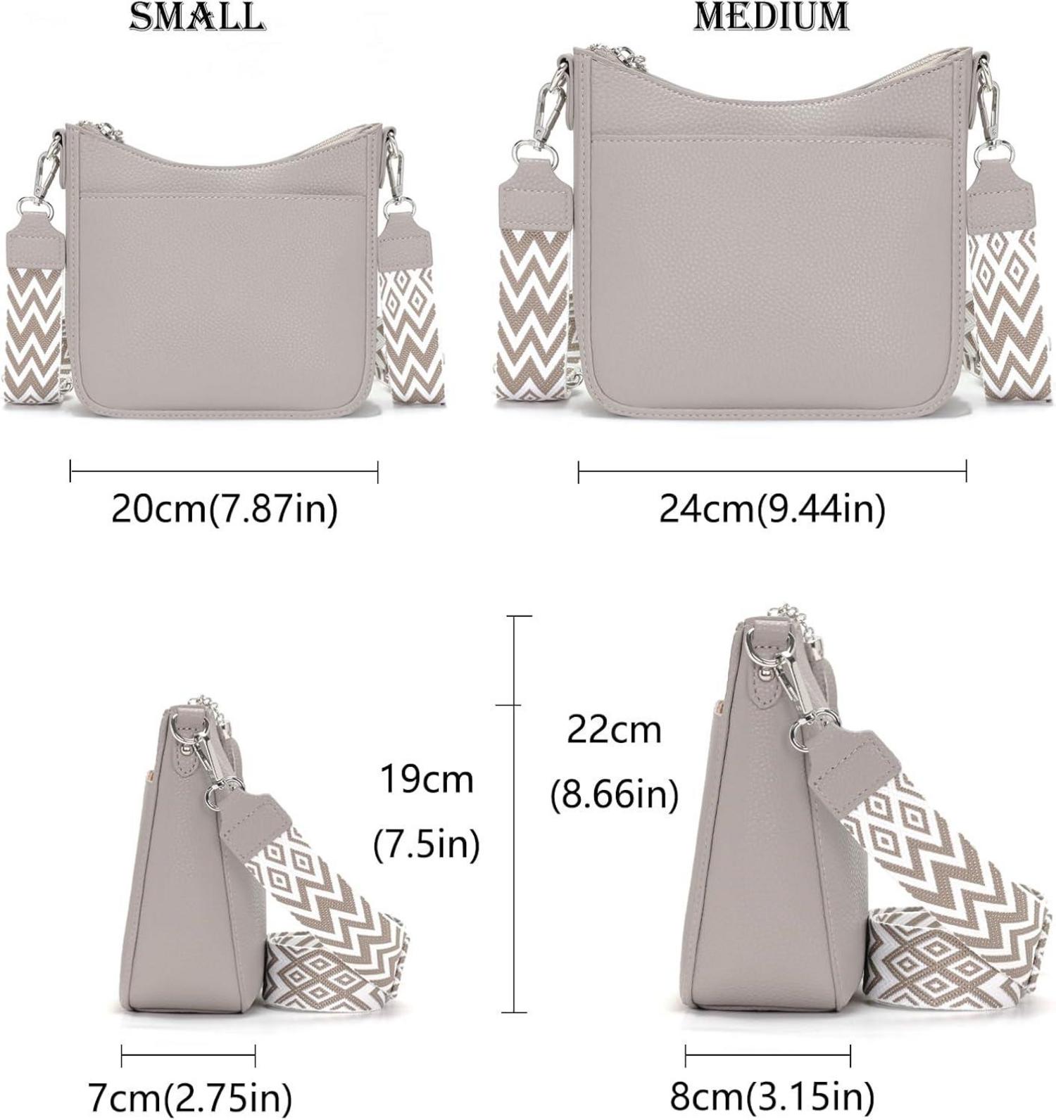 Handtasche Damen Grau Vegan Leder RFID Umhängetasche Fächer Tasche