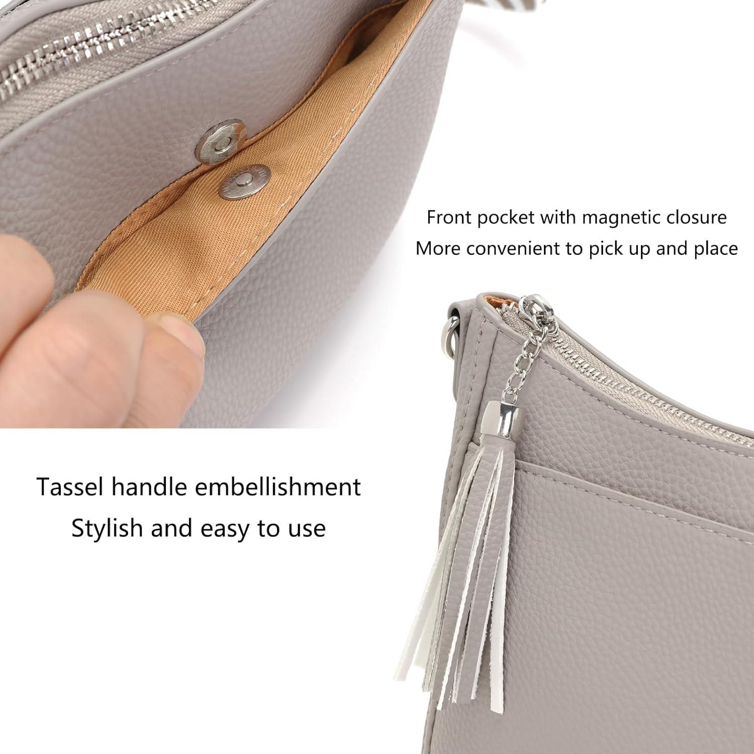 YISUOHOOM Handtasche Damen Mittelgroß Umhängetasche Grau Leder vegan